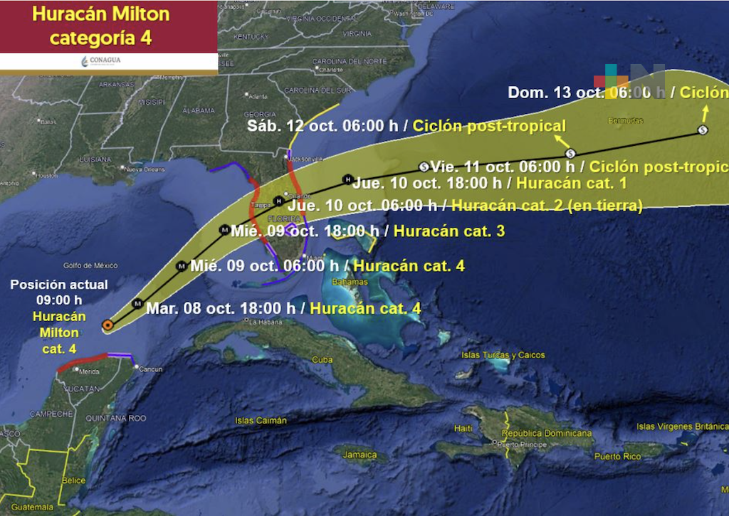 Huracán «Milton» es de categoría 4 y se ubica a 125 kilómetros de Yucatán: SMN